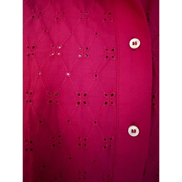 Gap Eyelet Embroidered Fushia Pink Long Sleeve Oversized Button Up Blouse Top S - Picture 3 of 7